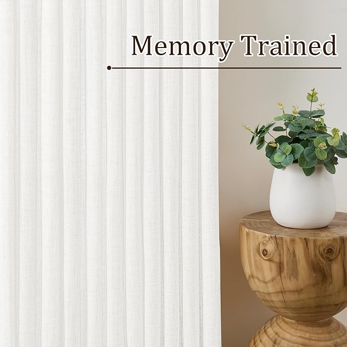 White Pinch Pleated Sheer Curtains 84 Inches Long, Textured Window Treatments Curtain for Bedroom/Living Room 42x84 Inch 2 Panels Back Tab Rod Pocket