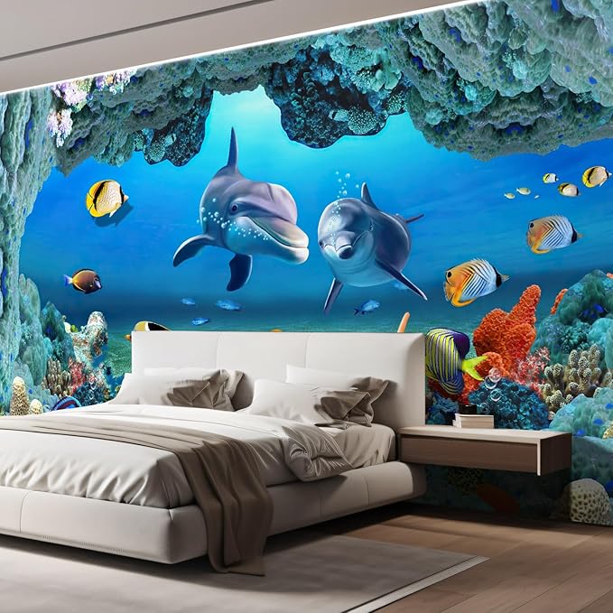 wall26 Wall Sticker/Wall Mural The Beautiful Undersea World Removable Large Wallpaper, Not Peel and Stick, Non-Woven Wallpaper Decorative for Bedroom, Living Room, Office - 132x120 inches
