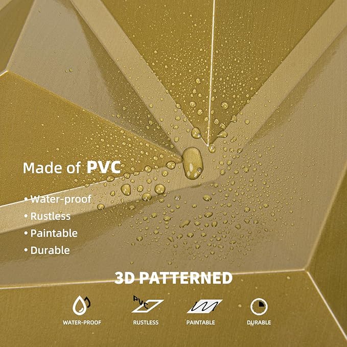 AMZDEPOT 3D Wall Panels for Interior Wall Decor, 3 Layout Options PVC Textured Wall Art Decor for Living Room Bedroom TV Background Gaming Room, 12''x12'', 20 Pcs Gold