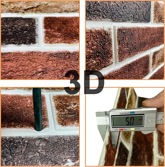 10-Pack 52 Sq.Ft 3D Wall Panels Peel and Stick 3D Faux Brick Wallpaper Peel and Stick Yellow Brown Faux Stone Wall Panel Foam Brick Self-Adhesive 3D Wallpaper