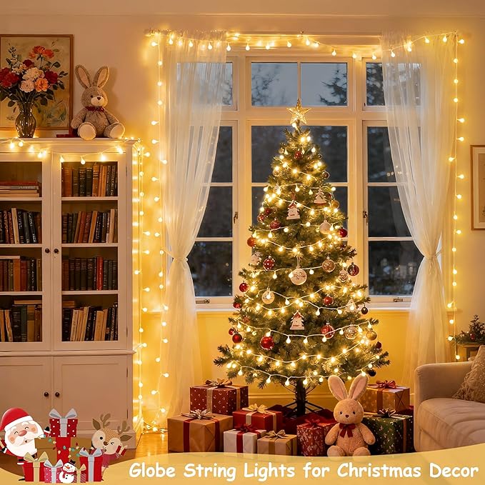 147ft Globe String Lights Outdoor Waterproof, 300 LED Indoor Christmas Lights Plug in with Remote, Hanging Fairy Light for Bedroom Holiday Party Patio Garden Christmas Decorations, Warm White