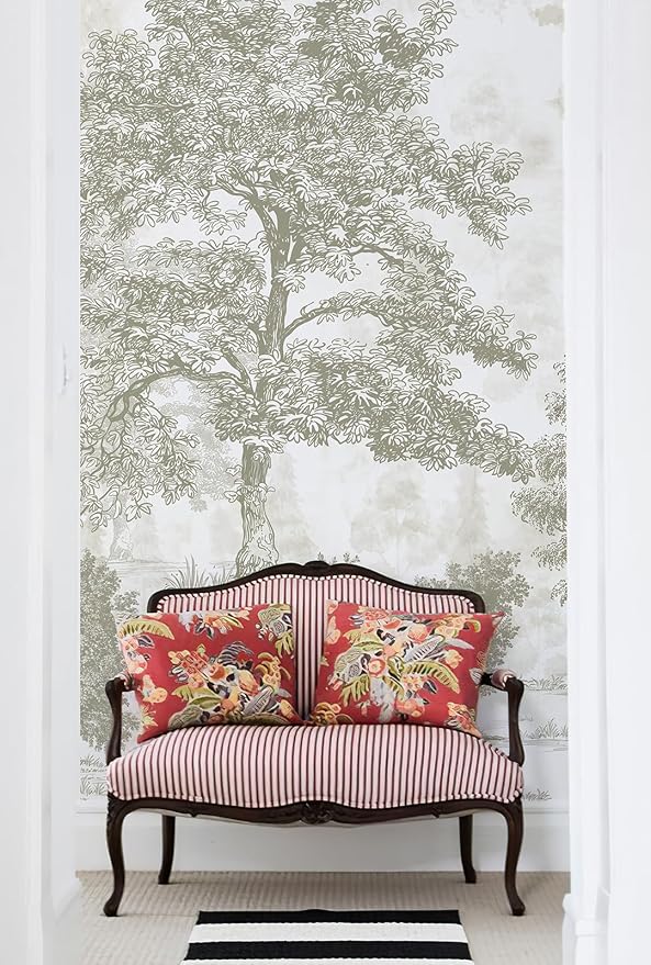 Zeeko Vintage Forest Wall Mural Peel and Stick 59" W x 110" H Beige Tree Wallpaper Self-Adhesive Large Nature Landscapes Murals Canvas Wall Decor