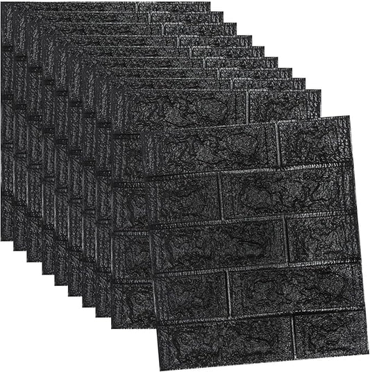 WAPANE 3D Brick Peel and Stick Wallpaper, 3D Brick Wall Panels Self Adhesive, Removable Wallpaper Waterproof PE Foam Paintable,for Living Room/Kitchen/TV Wall and Home Decoration(40Pack Black)