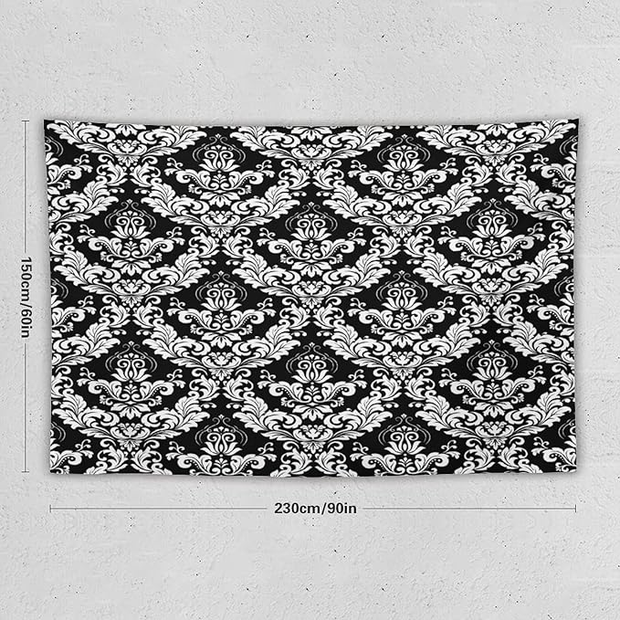 ZhiRain Damask Floral Tapestry Wall Hanging Gothic Vintage Retro Antique Baroque Classic Floral Pattern Tapestries Home Decor for Living Room Bedroom Farmhouse Apartment Dorm 60"x90"