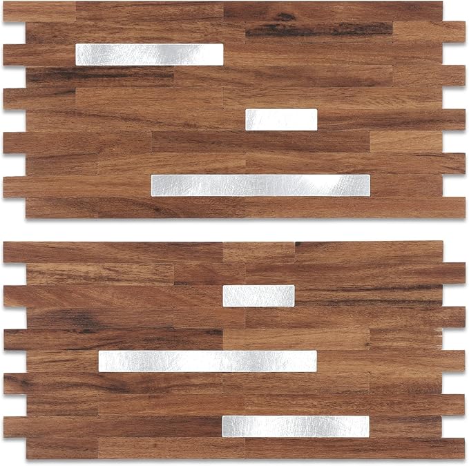 Yipscazo 20 Sheets PVC Wall Tiles Stick on Tiles for Backsplash Kitchen, Bathroom, Laundry Room, Camper, Fireplace (6'' X 12'', Brown Wood)