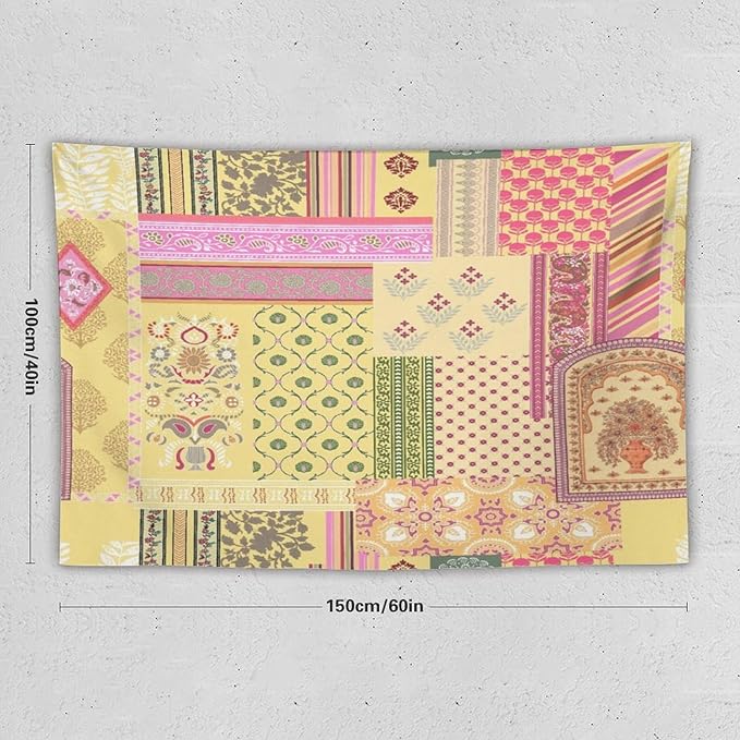 ZhiRain Patchwork Bohemian Tapestry Wall Hanging Colorful Boho Flower Floral Botanical Vintage Retro Indian Tapestries Home Decor for Living Room Bedroom Apartment Farmhouse Dorm 40"x60"