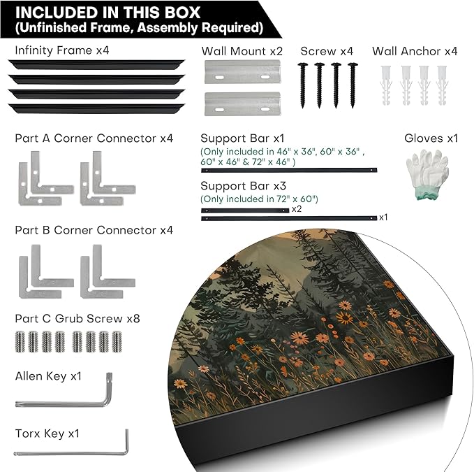 46"x60" XL Framed Wall Art - Enchanted Forest Nightscape with Moon Nature (Frame Assembly Required)