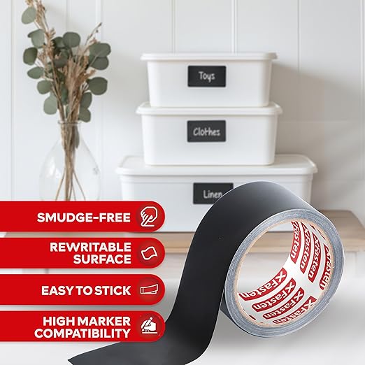 XFasten Black Chalkboard Tape Removable, 2-Inch x 30-Foot, Black, Smudge Resistant Sticky Chalkboard Label Duct Tape