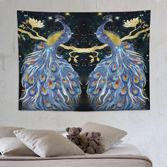 ZhiRain Elegant Peacock Tapestry Wall Hanging Exotic Fantastic Animal with Glitter Starry Sky Modern Tapestries Home Decor for Living Room Bedroom Farmhouse Apartment Dorm 60"x80"