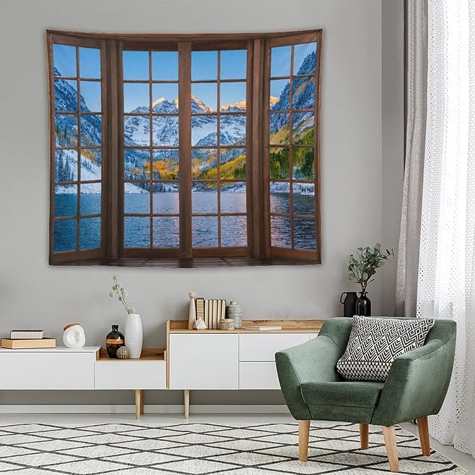 ZhiRain Snow Mountain Lake Landscape Tapestry Wall Hanging Colorado Winter Nature Scenery Tapestries Home Decor for Living Room Bedroom Apartment Farmhouse Dorm 50"x60"