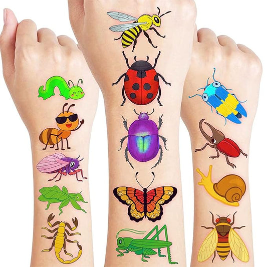 96 PCS Cute Bug Insect Pre-Cut Temporary Tattoos for Kids | Super Cute Ladybug Themed Birthday Party Favors, Supplies, Decorations, Animal Fake Tattoo Stickers, School Rewards & Gifts Boys & Girls