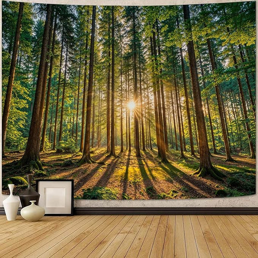 Zussun Nature Forest Tapestry Sunlit Green Woodland Tapestry for Bedroom Aesthetic Lush Trees Landscape Large Tapestries Wall Hanging for Dorm Living Room Decor 80 x 60 Inch
