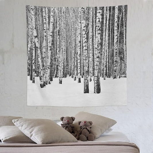 ZhiRain Winter Forest Tapestry Wall Hanging Birch Grove Forest Landscape Leafless Tree Branches Scenic Nature Tapestries Home Decor for Living Room Bedroom Farmhouse Apartment Dorm 60"x60"
