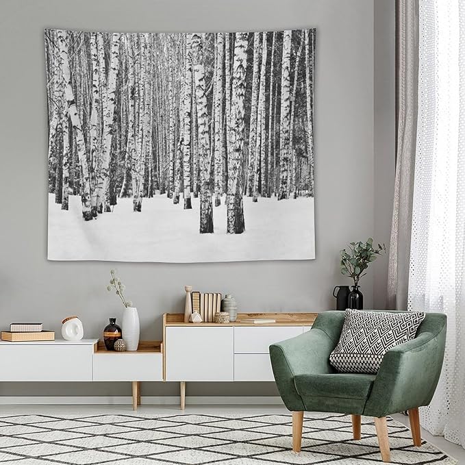 ZhiRain Winter Forest Tapestry Wall Hanging Birch Grove Forest Landscape Leafless Tree Branches Scenic Nature Tapestries Home Decor for Living Room Bedroom Farmhouse Apartment Dorm 50"x60"