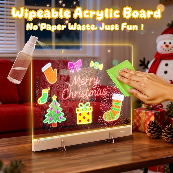 16" LumiBoard LED Drawing Board for Kids - 7 Colors & 10 Modes Rechargeable Acrylic LED Note Board with 7 Markers Cleaning Kit, Sketching & Birthday Gifts for Kids/Girls/Teens