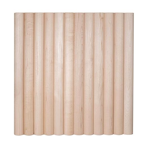 1' x 4' Solid Maple Tambour Sheet with 1" Half Round Slats, Unfinished & Flexible, Bamboo Fiber Reinforced Backer