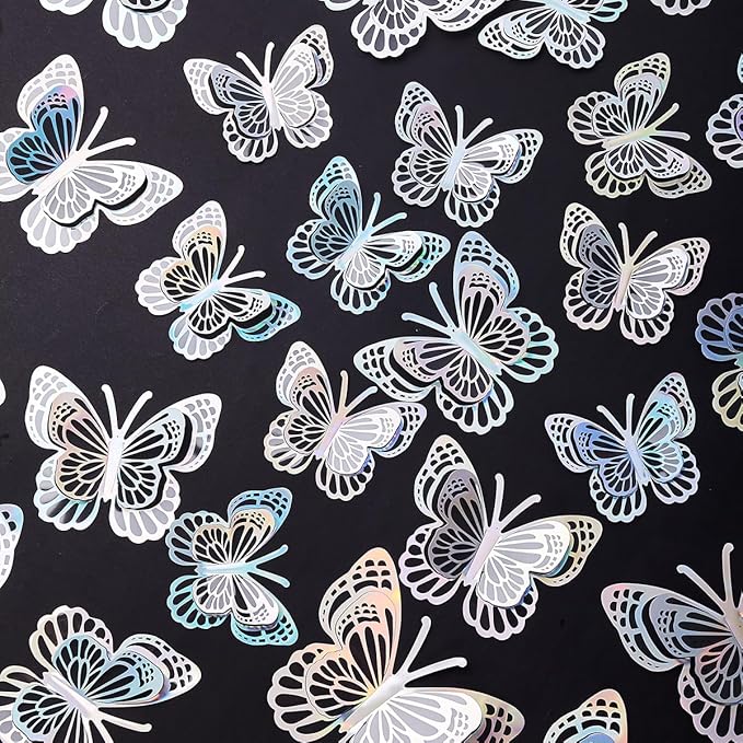 36PCS Butterfly Wall Decals - 3D Butterflies Wall Stickers Removable Mural Decor Wall Stickers Decals Home Decor Room Bedroom Decor Living Room Decor (Sliver)