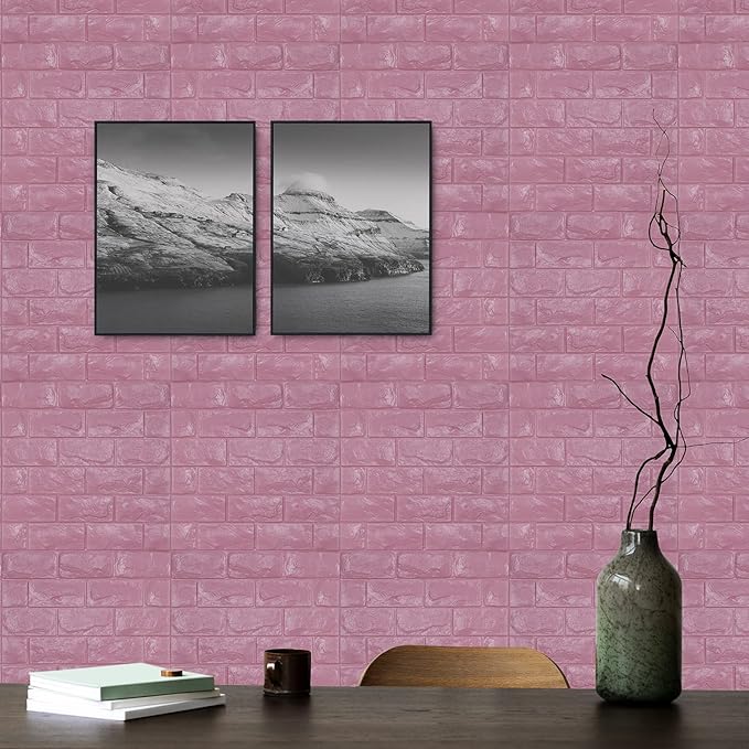 30PCS 3D Wall Panels Peel and Stick Faux Brick Wallpaper Pink Self Adhesive Foam Brick Paneling Faux Stone Wall Panels (30PCS, Pink)