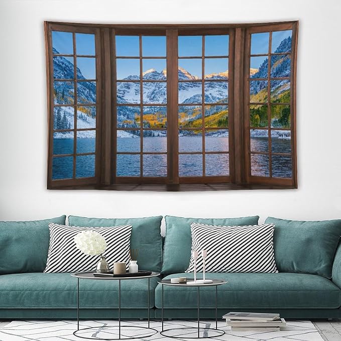 ZhiRain Snow Mountain Lake Landscape Tapestry Wall Hanging Colorado Winter Nature Scenery Tapestries Home Decor for Living Room Bedroom Apartment Farmhouse Dorm 60"x90"
