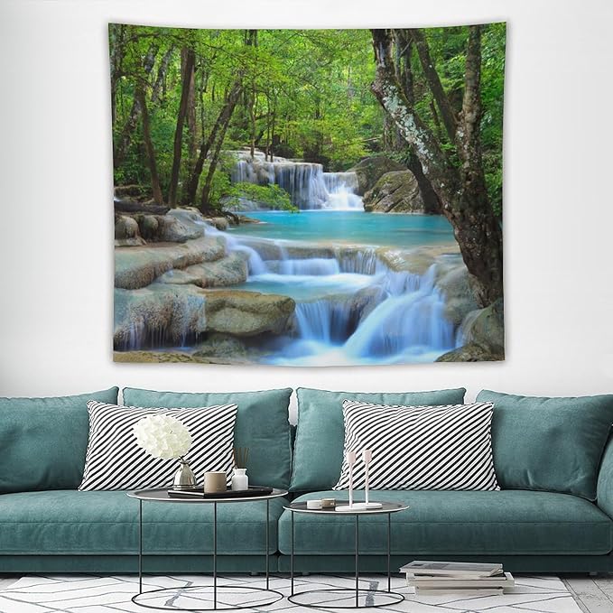 ZhiRain Waterfall Tree Tapestry Wall Hanging Natural Scenery Forest Garden Spring Stone River Tapestries Home Decor for Living Room Bedroom Apartment Farmhouse Dorm 50"x60"
