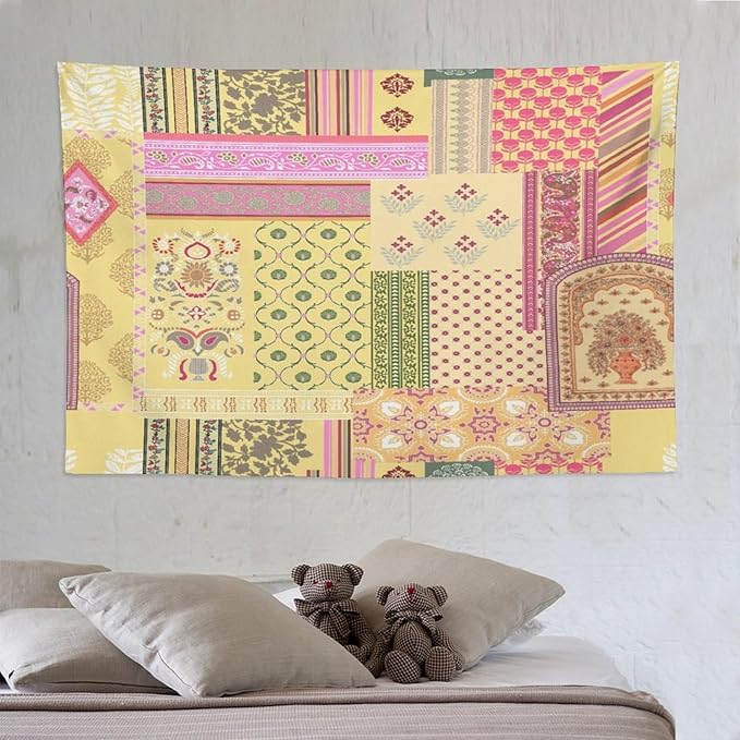 ZhiRain Patchwork Bohemian Tapestry Wall Hanging Colorful Boho Flower Floral Botanical Vintage Retro Indian Tapestries Home Decor for Living Room Bedroom Apartment Farmhouse Dorm 60"x90"