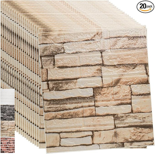 WAPANE 3D Brick Peel and Stick Wallpaper, 3D Wall Panels Self Adhesive, Removable Wallpaper Waterproof PE Foam Paintable,for Bedroom/Living Room/Kitchen and Home Decoration (20 Pack, Brick)