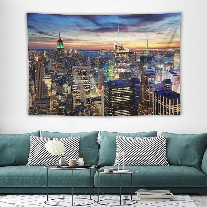ZhiRain New York Tapestry Wall Hanging NYC Urban Skyscrapers Skyline Sunset Streets USA Architecture Tapestries Home Decor for Living Room Bedroom Apartment Farmhouse Dorm 60"x90"