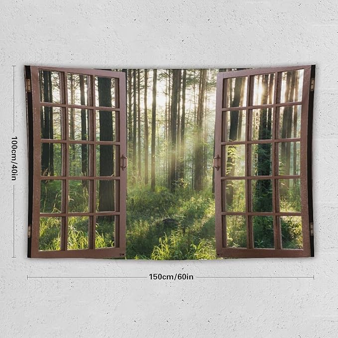 ZhiRain Forest Tree Scenery Tapestry Wall Hanging Nature Landscape Sunshine Through Tree Green Fresh Woodland Tapestries Home Decor for Living Room Bedroom Apartment Farmhouse Dorm 40"x60"