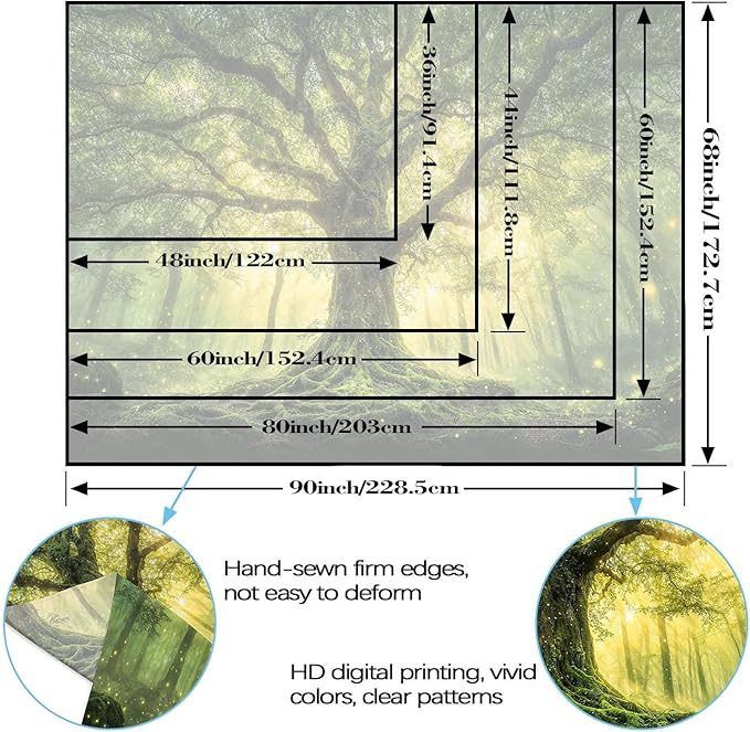 Zussun Green Tree of Life Tapestry Fantasy Fairy Forest Wall Tapestry for Bedroom Aesthetic Nature Misty Woodland Small Tapestries Wall Hanging for Dorm Living Room Decor 60 x 44 Inch