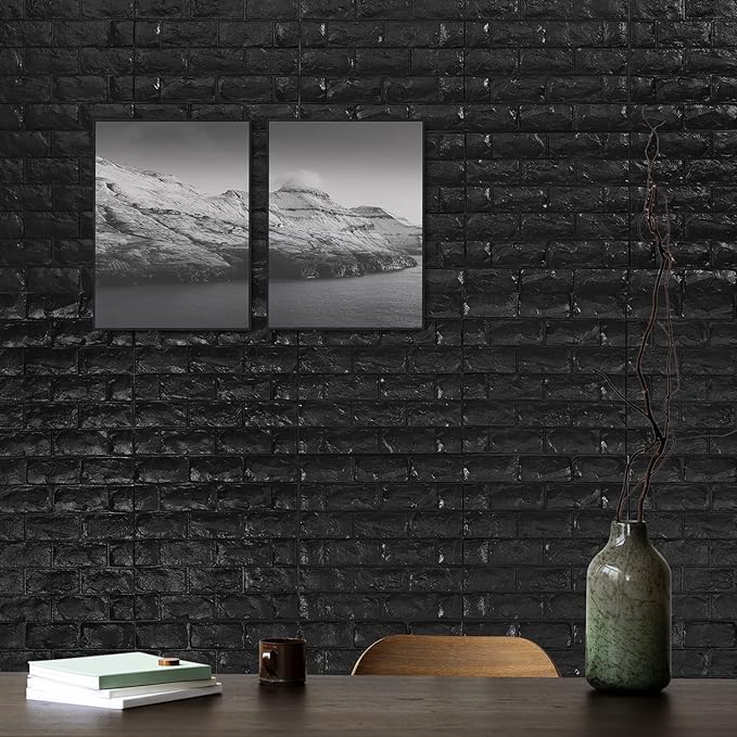 30PCS 3D Wall Panels Peel and Stick Faux Brick Wallpaper Black Self Adhesive Foam Brick Paneling Faux Stone Wall Panels (30PCS, Black)