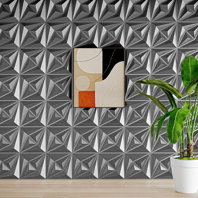 AMZDEPOT 3D Wall Panels for Interior Wall Decor, 3 Layout Options PVC Textured Wall Art Decor for Living Room Bedroom TV Background Gaming Room, 12''x12'', 20 Pcs Silver