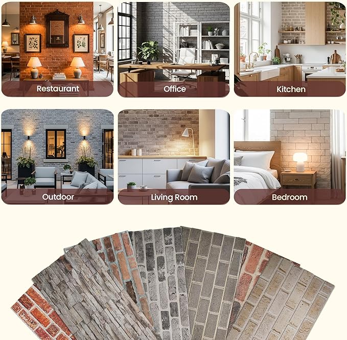 3D Faux Brick Wall Panels – Lightweight Styrofoam Cladding for Interior & Exterior Use | DIY Decorative Panels | 9 Pack (40"x20") | Ideal for Living Room, Kitchen, Outdoor Walls Silverstone