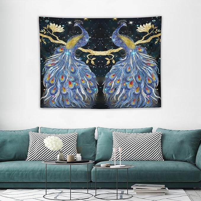 ZhiRain Elegant Peacock Tapestry Wall Hanging Exotic Fantastic Animal with Glitter Starry Sky Modern Tapestries Home Decor for Living Room Bedroom Farmhouse Apartment Dorm 30"x40"