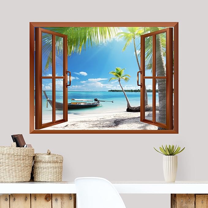 wall26 Boat on The Oceanside Removable Wall Sticker/Wall Mural - 36"x48"