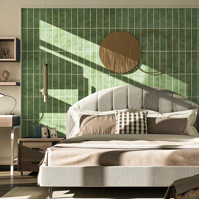 Art3d 10-Sheet Faux Marble Peel and Stick Backsplash Tile for Kitchen Wall Bathroom Countertops, 11.4 inch x 9.1 inch Stick-on Glazed-Ceramic Finish Resist to Water, Heat and Scratches, Green