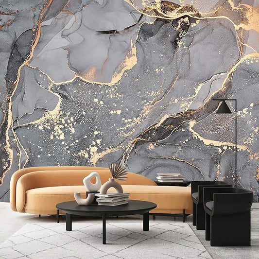 AFZEVEB-Gray and Gold Marble Wallpaper Wall murals for Bedroom 114"x74"(Not Peel and Stick)