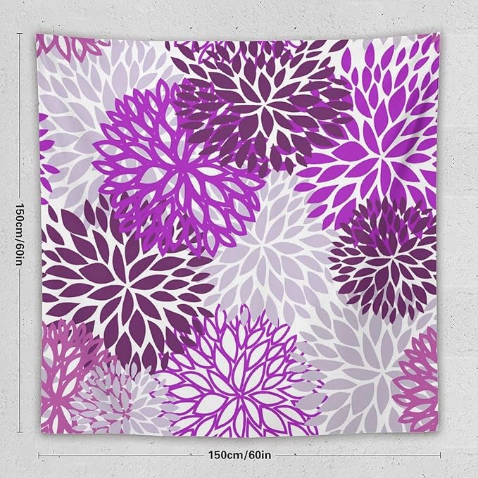 ZhiRain Dahlia Flower Tapestry Wall Hanging Purple Abstract Floral Chrisanthemum Pattern Tapestries Home Decor for Living Room Bedroom Farmhouse Apartment Dorm 60"x60"
