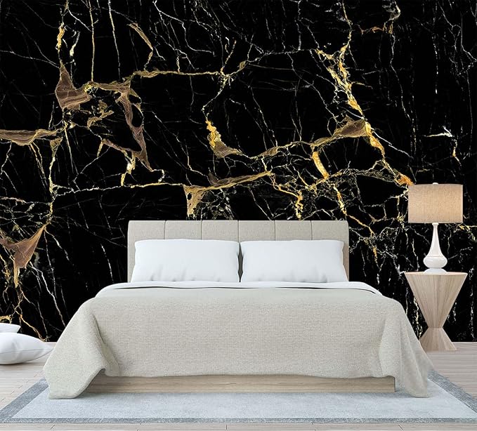 WFBHUA - Black Golden Marble Wallpaper Abstract Stone Texture Wall Mural Living Room Bedroom Office (Not Peel and Stick)