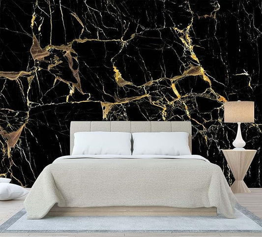 WFBHUA - Black Golden Marble Wallpaper Abstract Stone Texture Wall Mural Living Room Bedroom Office (Not Peel and Stick)