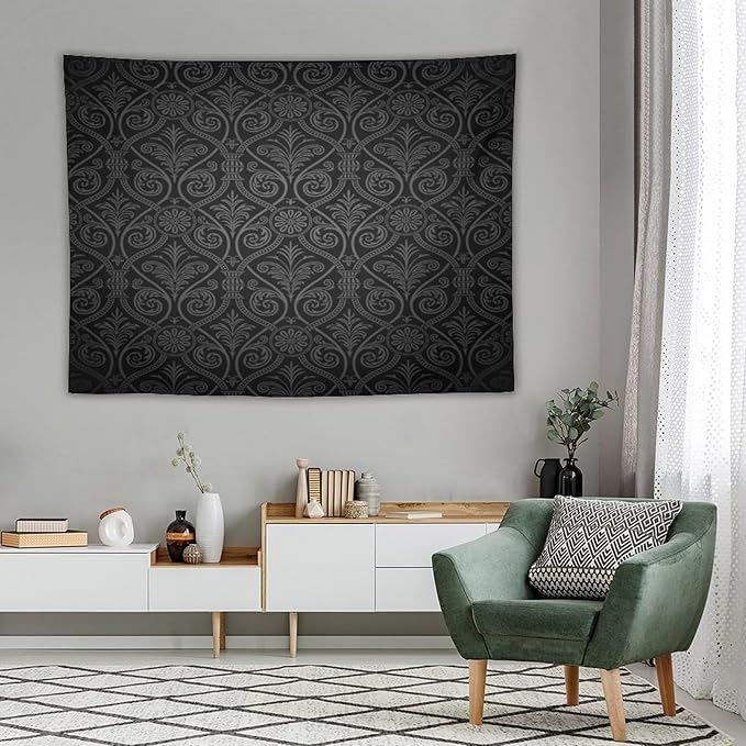 ZhiRain Damask Tapestry Wall Hanging Antique Baroque Pattern with Mild Ombre Shade Gothic Victorian Style Tapestries Home Decor for Living Room Bedroom Farmhouse Apartment Dorm 60"x80"