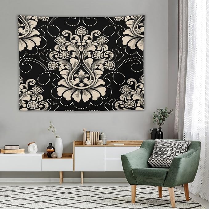 ZhiRain Damask Tapestry Wall Hanging Vintage Antique Baroque Classic Floral Elegant Chic Flower Tapestries Home Decor for Living Room Bedroom Farmhouse Apartment Dorm 60"x80"