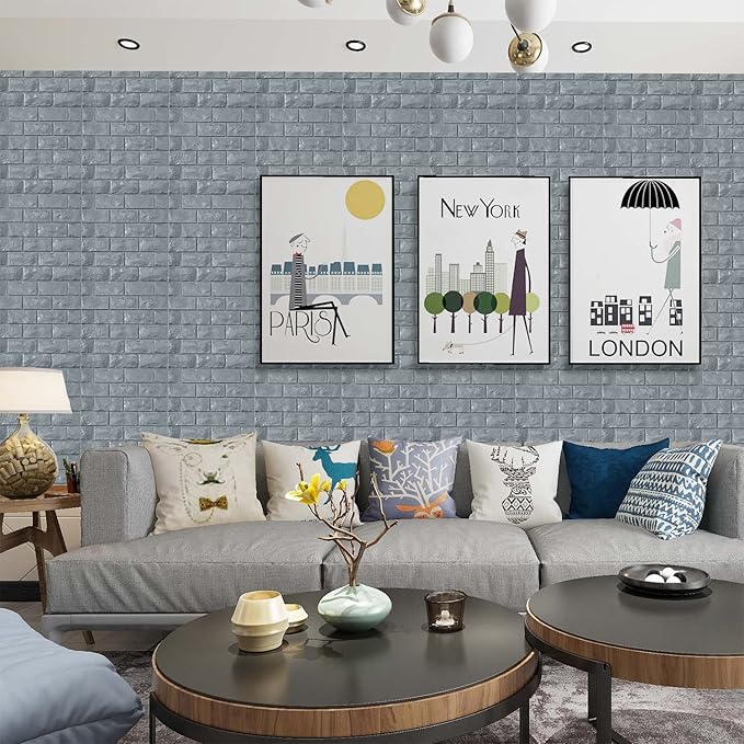 3D Wall Panels Peel and Stick 30PCS Gray Foam Brick Wallpaper for Bedroom Faux Stone Wall Panel Self-Adhesive Wallpaper (30PCS-29 Sq Ft, Gray)