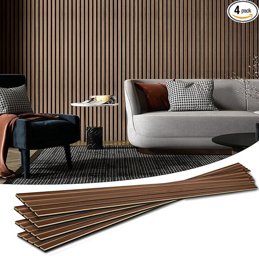 Art3d 4-Piece Wood Slat Acoustic Panels for Stylish Decor and Noise Reduction, 3D Textured Panel for Ceiling and Wall, Walnut