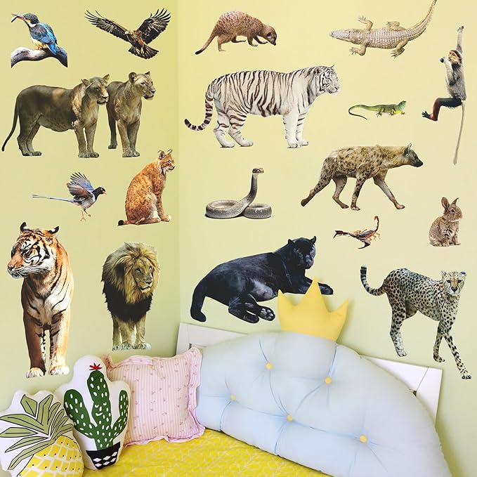 AM AMAONM Removable 3D Nature Jungle Wild Animals Wall Stickers DIY Peel and Stick Safari Tiger Lion Elephant Wall Decals Aniaml Wall Art Decor for Kids Baby Bedroom Nursery Living Room (Wild Animal)
