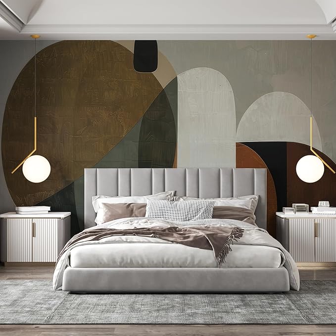 Zeeko Modern Abstract Geometrical Wall Mural Peel and Stick (148" W x 110" H) Mid Century Canvas Waterproof Self Adhesive Removable Wallpaper for Bedroom Living Room Office Art Decor