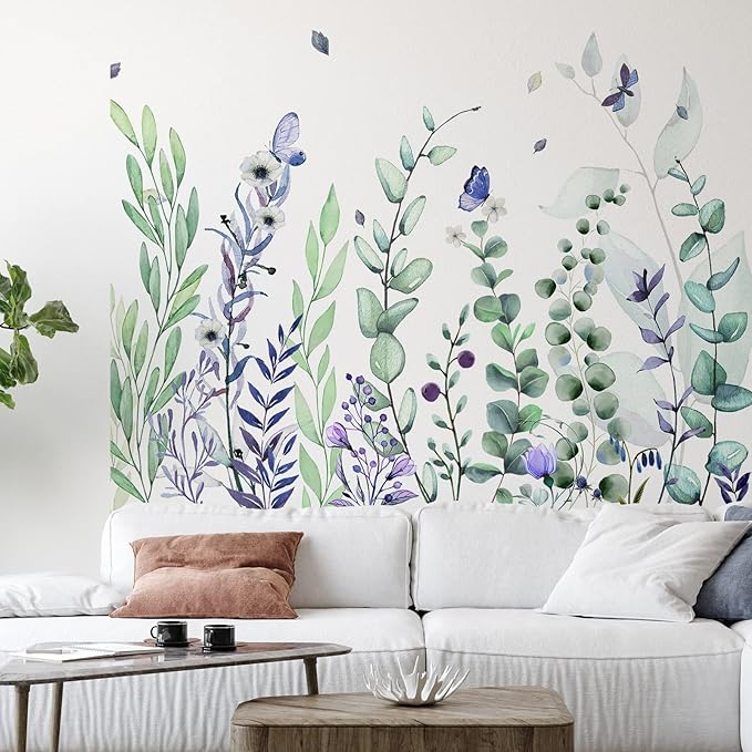 Zonon 6 Pcs Flowers Wall Decals Stickers Vinyl Removable Peel and Stick Colorful Dragonflies Floral Wall Murals Decor for Bedroom Living Room Nursery(Fresh)