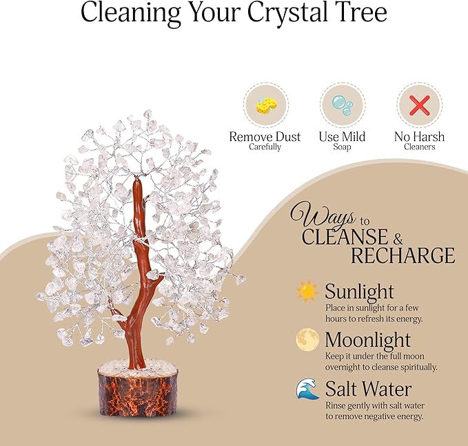 YATSKIA Clear Quartz Crystal Tree - Sculpture, Handmade 100% Natural Gemstones, Customizable, Home Decor, Feng Shui, Housewarming Gift