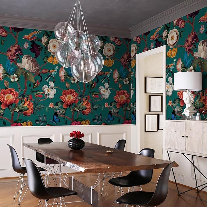 Zeeko Blue Floral Mural Peel and Stick Wallpaper Removable Vintage Wallpaper Large Art Decor for Bedroom Livingroom Home 118'' x 65''