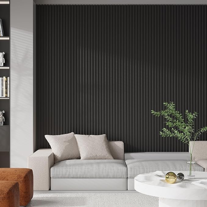 8-Pack WPC Slat Wall Panels, 96 x 6.6 in Decorative Acoustic Slats 3D Wall Panels, Water-Proof and Easy Installation, Black