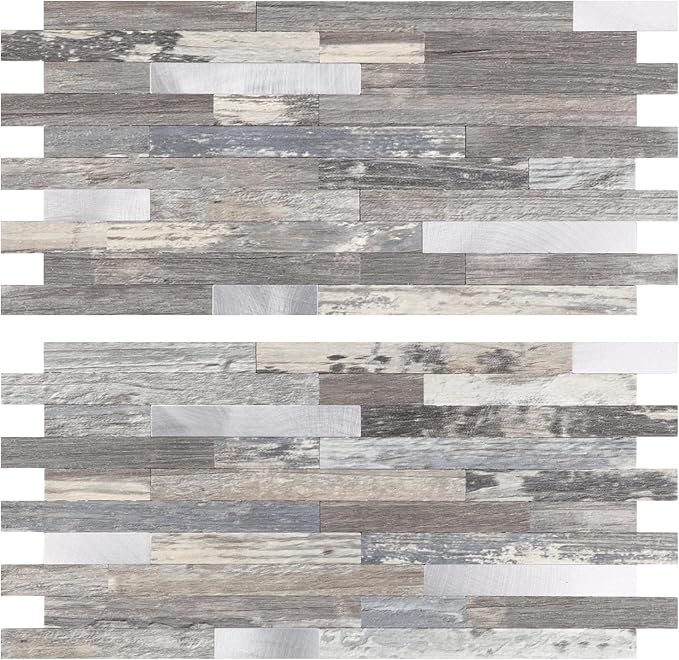 Yipscazo 2026 New Upgrade Peel and Stick Stone Metal Backsplash, PVC Wall Tiles Stick on Tiles for Backsplash Kitchen, Bathroom (20 Sheets, Light Wood)